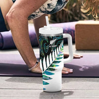 New Zealand Silver Fern Rugby Custom Tumbler With Handle Go All Black Turquoise Maori Paua Shell - Polynesian Pride