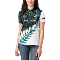 New Zealand Silver Fern Rugby Custom Women Polo Shirt Go All Black Turquoise Maori Paua Shell - Polynesian Pride