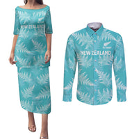 New Zealand Silver Fern Rugby Custom Couples Matching Puletasi and Long Sleeve Button Shirt Go Aotearoa Champions Turquoise Version - Polynesian Pride