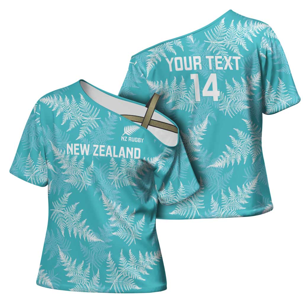 New Zealand Silver Fern Rugby Custom Cross Shoulder Shirt Go Aotearoa Champions Turquoise Version - Polynesian Pride