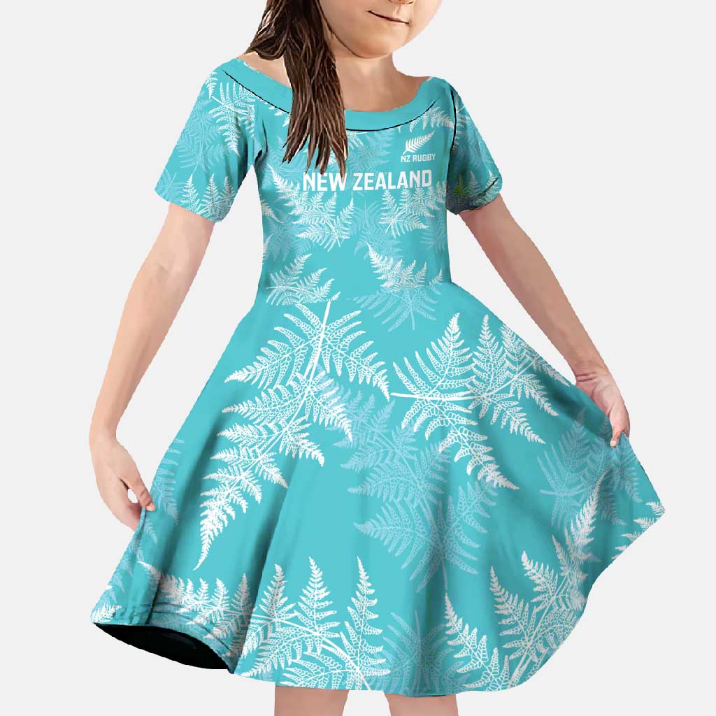 New Zealand Silver Fern Rugby Custom Family Matching Mermaid Dress and Hawaiian Shirt Go Aotearoa Champions Turquoise Version - Polynesian Pride