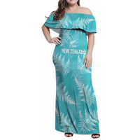 New Zealand Silver Fern Rugby Custom Family Matching Off Shoulder Maxi Dress and Hawaiian Shirt Go Aotearoa Champions Turquoise Version - Polynesian Pride