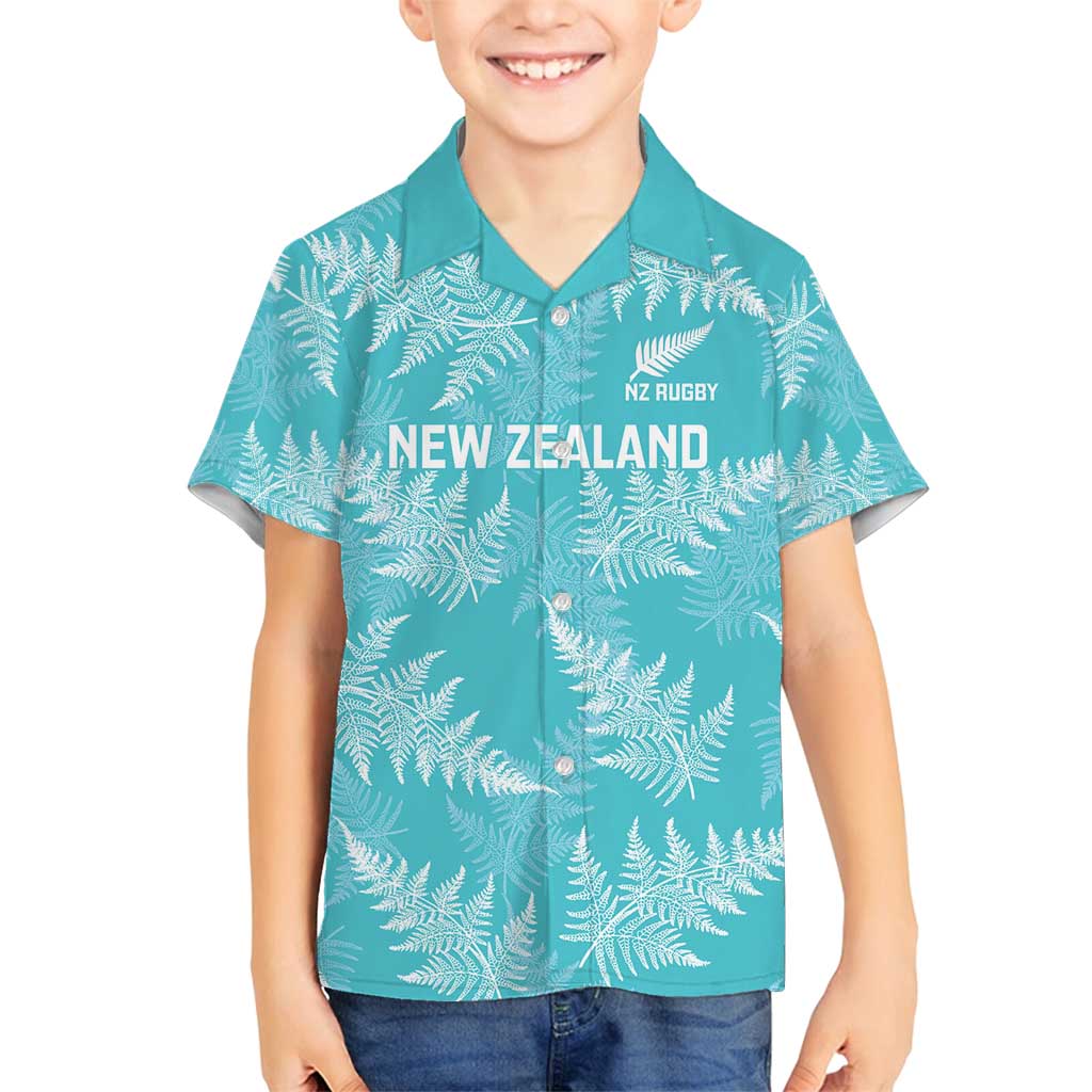 New Zealand Silver Fern Rugby Custom Family Matching Off Shoulder Maxi Dress and Hawaiian Shirt Go Aotearoa Champions Turquoise Version - Polynesian Pride