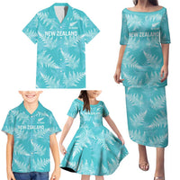 New Zealand Silver Fern Rugby Custom Family Matching Puletasi and Hawaiian Shirt Go Aotearoa Champions Turquoise Version - Polynesian Pride