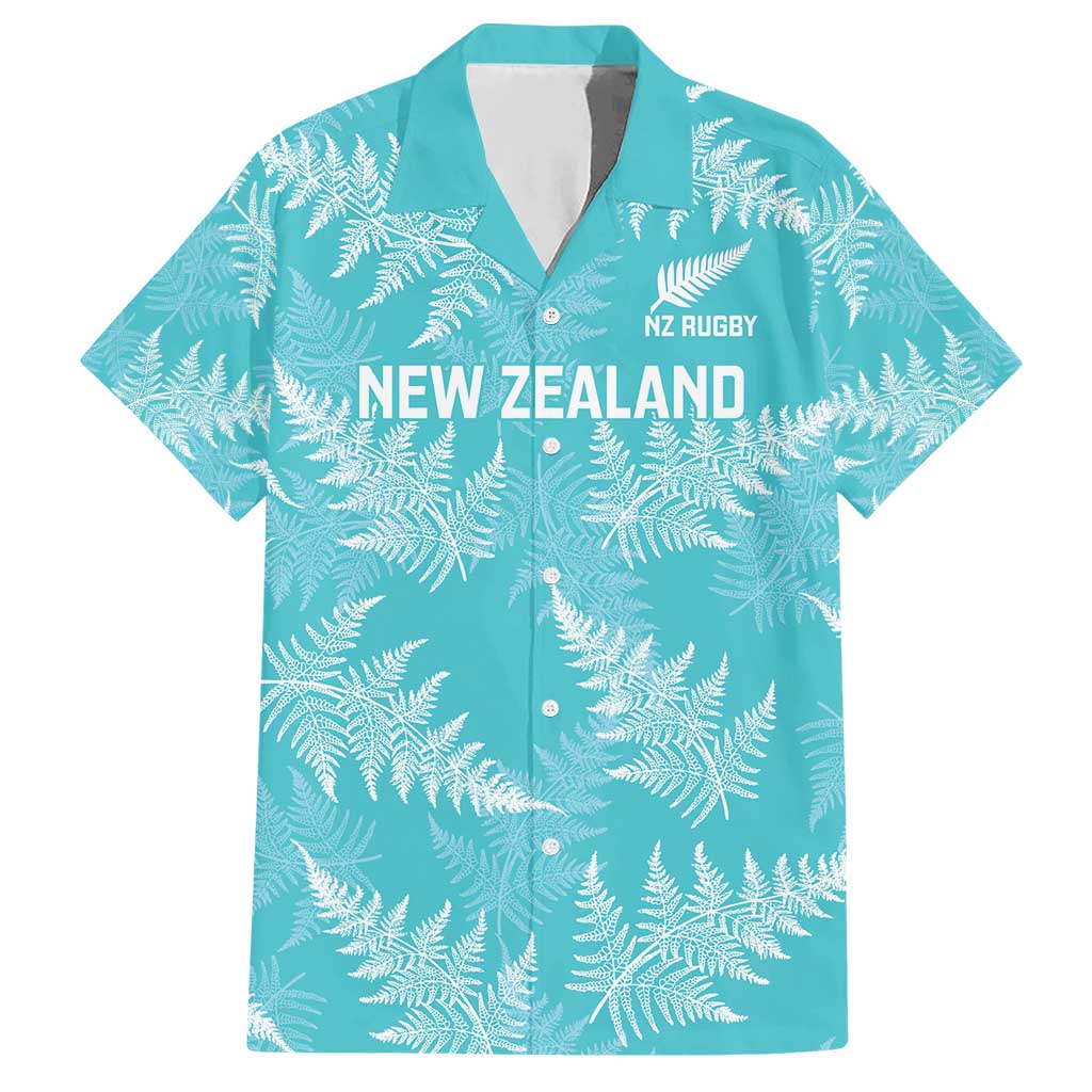 New Zealand Silver Fern Rugby Custom Family Matching Short Sleeve Bodycon Dress and Hawaiian Shirt Go Aotearoa Champions Turquoise Version - Polynesian Pride