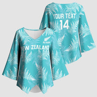 New Zealand Silver Fern Rugby Custom Kimono Sleeve Blouse Go Aotearoa Champions Turquoise Version - Polynesian Pride