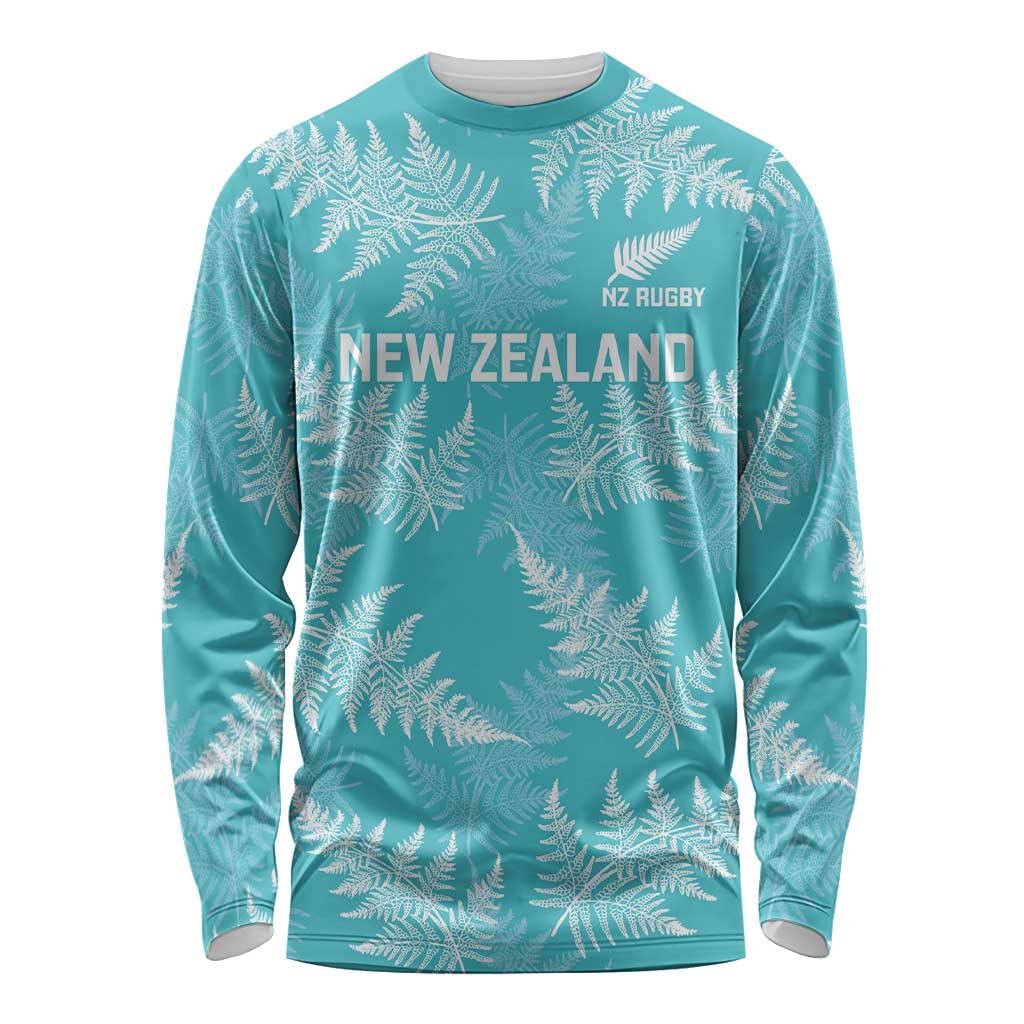 New Zealand Silver Fern Rugby Custom Long Sleeve Shirt Go Aotearoa Champions Turquoise Version - Polynesian Pride
