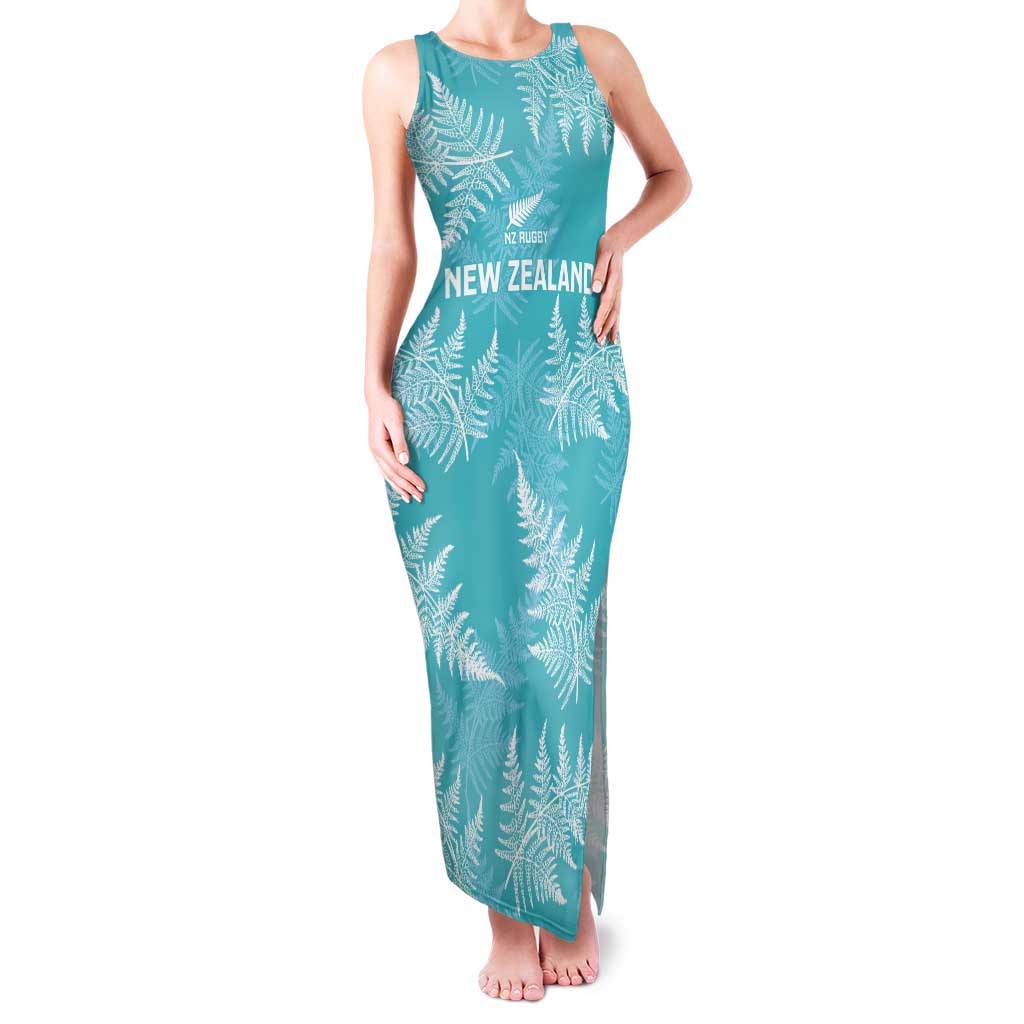 New Zealand Silver Fern Rugby Custom Tank Maxi Dress Go Aotearoa Champions Turquoise Version - Polynesian Pride