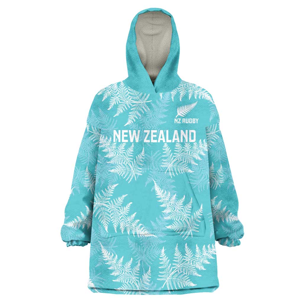 New Zealand Silver Fern Rugby Custom Wearable Blanket Hoodie Go Aotearoa Champions Turquoise Version - Polynesian Pride