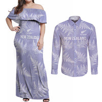 New Zealand Silver Fern Rugby Custom Couples Matching Off Shoulder Maxi Dress and Long Sleeve Button Shirt Go Aotearoa Champions Purple Version - Polynesian Pride