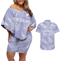 New Zealand Silver Fern Rugby Custom Couples Matching Off Shoulder Short Dress and Hawaiian Shirt Go Aotearoa Champions Purple Version - Polynesian Pride