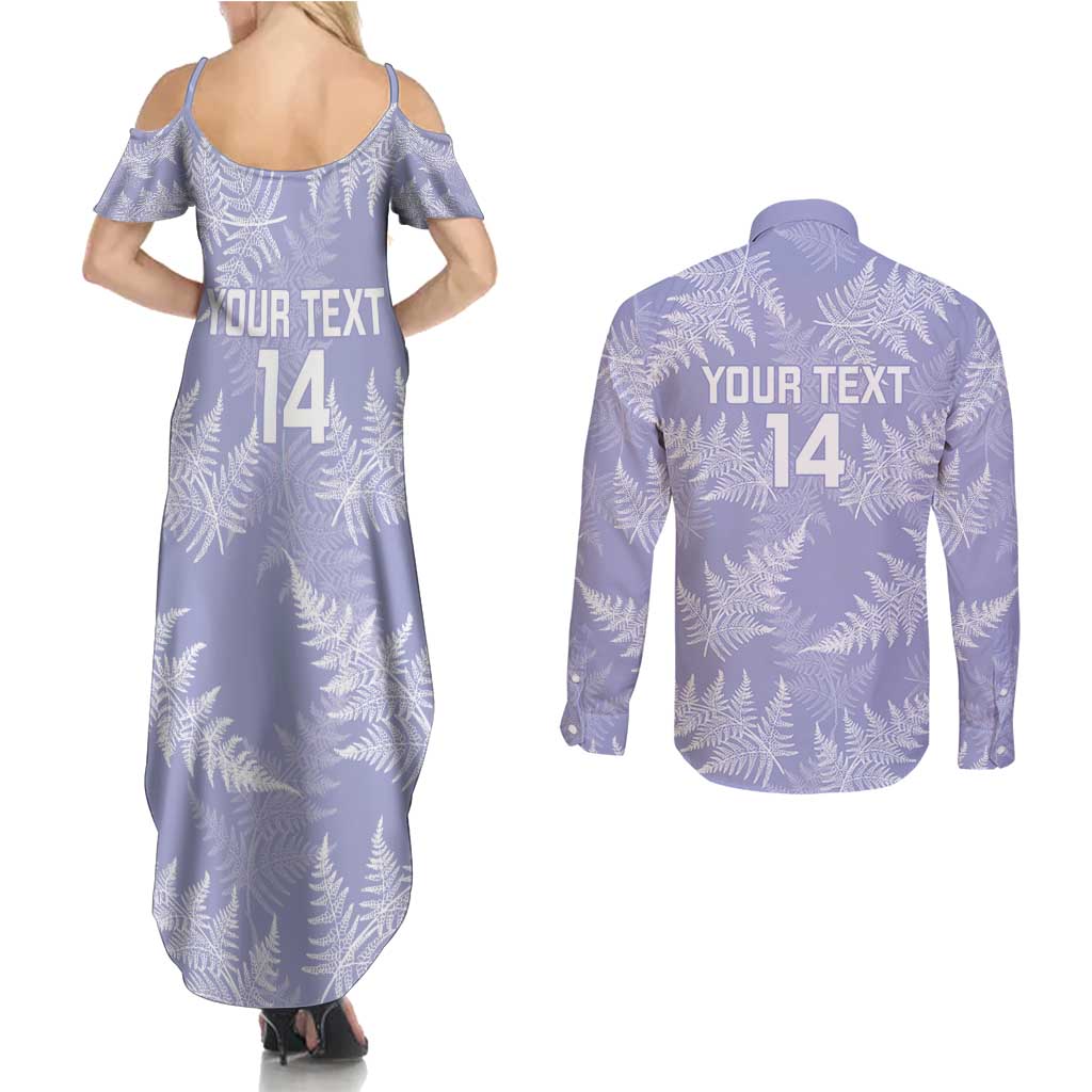 New Zealand Silver Fern Rugby Custom Couples Matching Summer Maxi Dress and Long Sleeve Button Shirt Go Aotearoa Champions Purple Version - Polynesian Pride