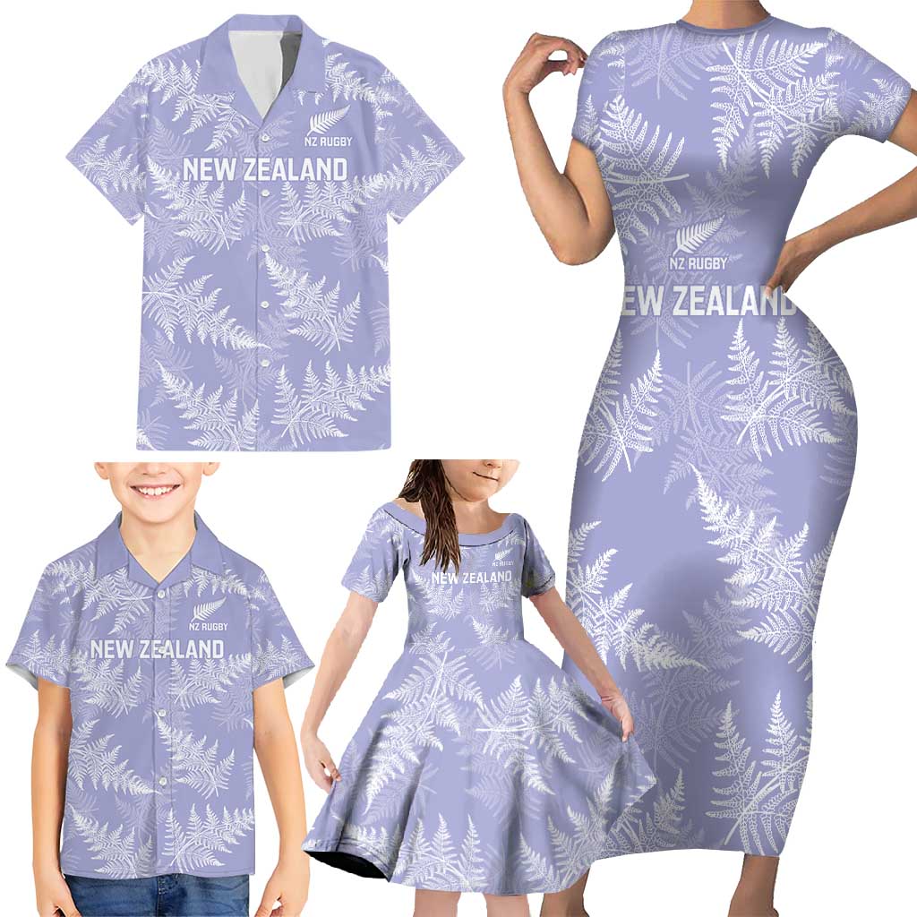 New Zealand Silver Fern Rugby Custom Family Matching Short Sleeve Bodycon Dress and Hawaiian Shirt Go Aotearoa Champions Purple Version - Polynesian Pride