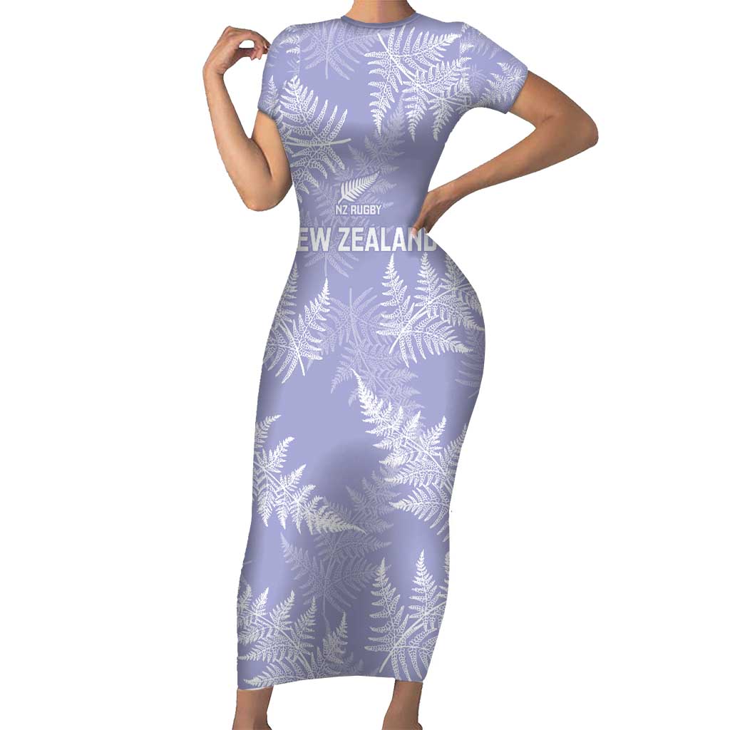 New Zealand Silver Fern Rugby Custom Family Matching Short Sleeve Bodycon Dress and Hawaiian Shirt Go Aotearoa Champions Purple Version - Polynesian Pride
