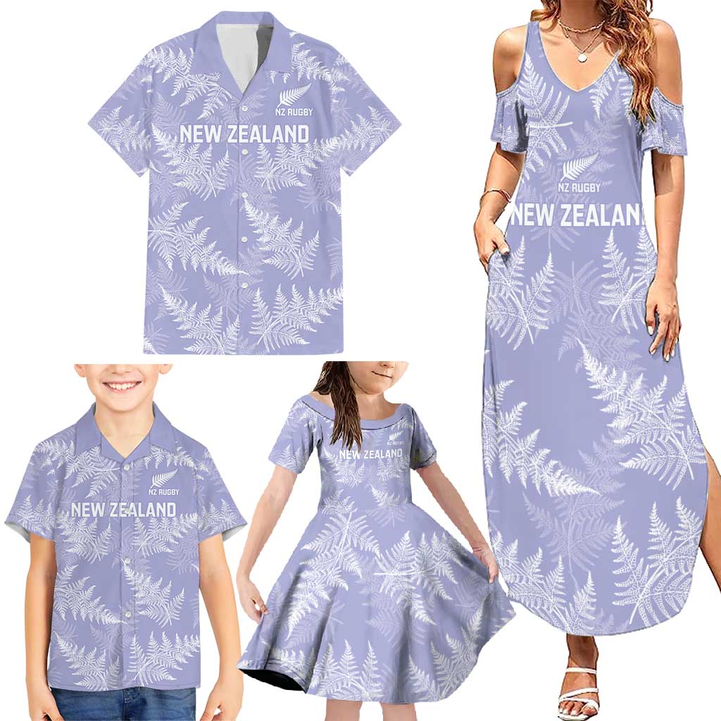 New Zealand Silver Fern Rugby Custom Family Matching Summer Maxi Dress and Hawaiian Shirt Go Aotearoa Champions Purple Version - Polynesian Pride