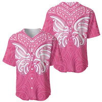 New Zealand Breast Cancer Awareness Baseball Jersey Maori Butterfly Pink Ribbon - Polynesian Pride
