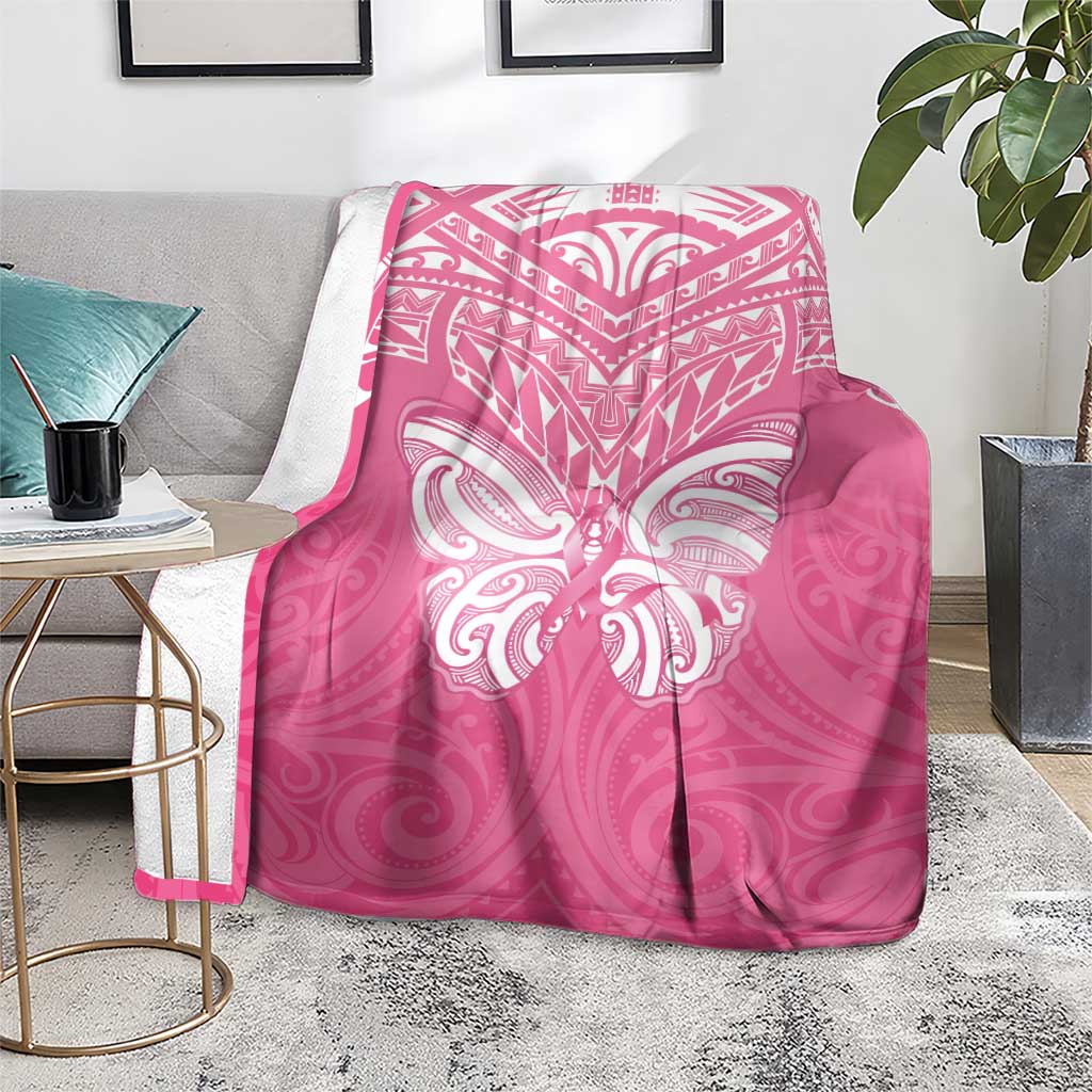 New Zealand Breast Cancer Awareness Blanket Maori Butterfly Pink Ribbon - Polynesian Pride