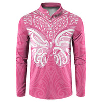New Zealand Breast Cancer Awareness Button Sweatshirt Maori Butterfly Pink Ribbon LT14 Pink - Polynesian Pride