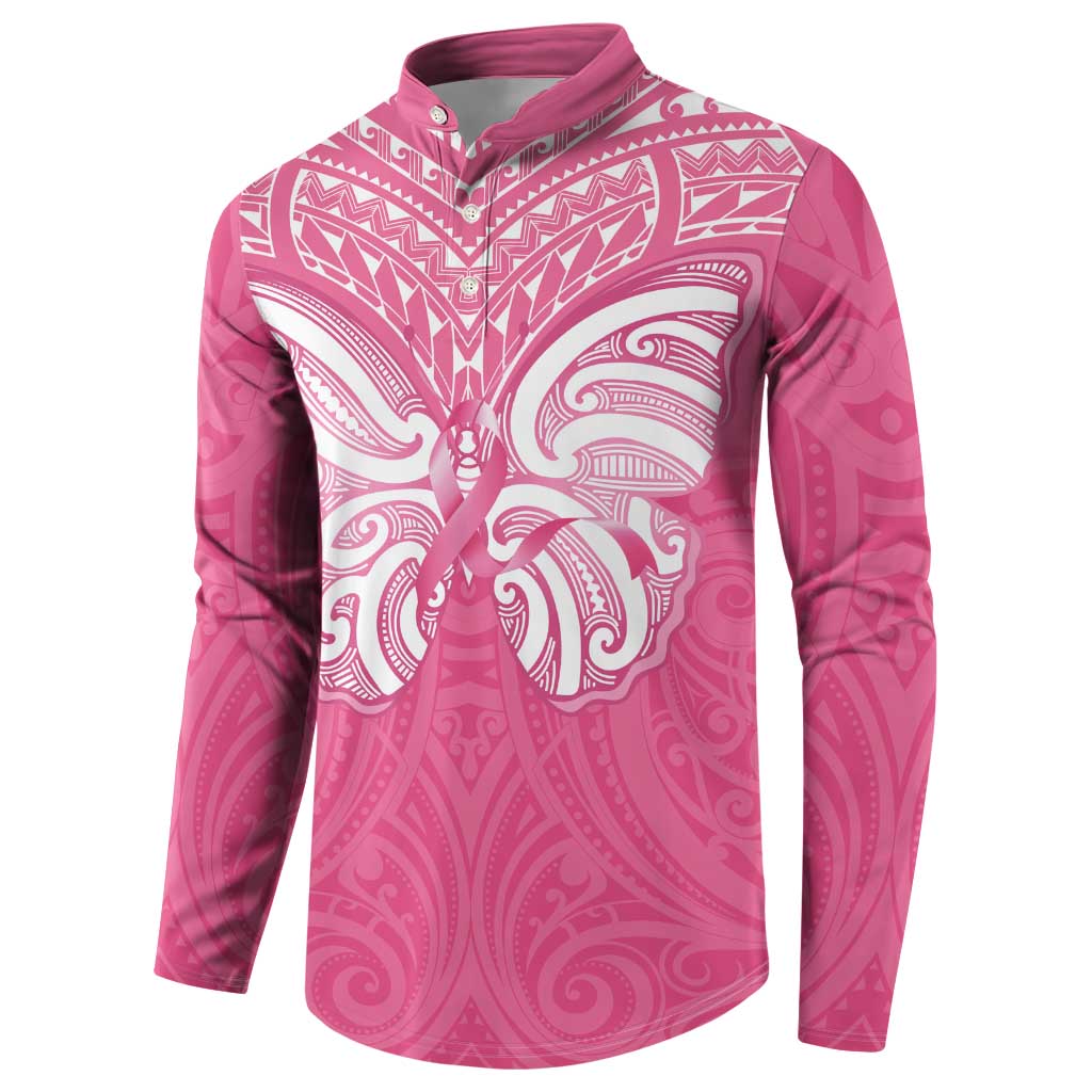 New Zealand Breast Cancer Awareness Button Sweatshirt Maori Butterfly Pink Ribbon LT14 - Polynesian Pride