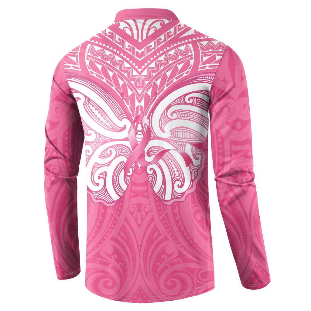 New Zealand Breast Cancer Awareness Button Sweatshirt Maori Butterfly Pink Ribbon LT14 - Polynesian Pride