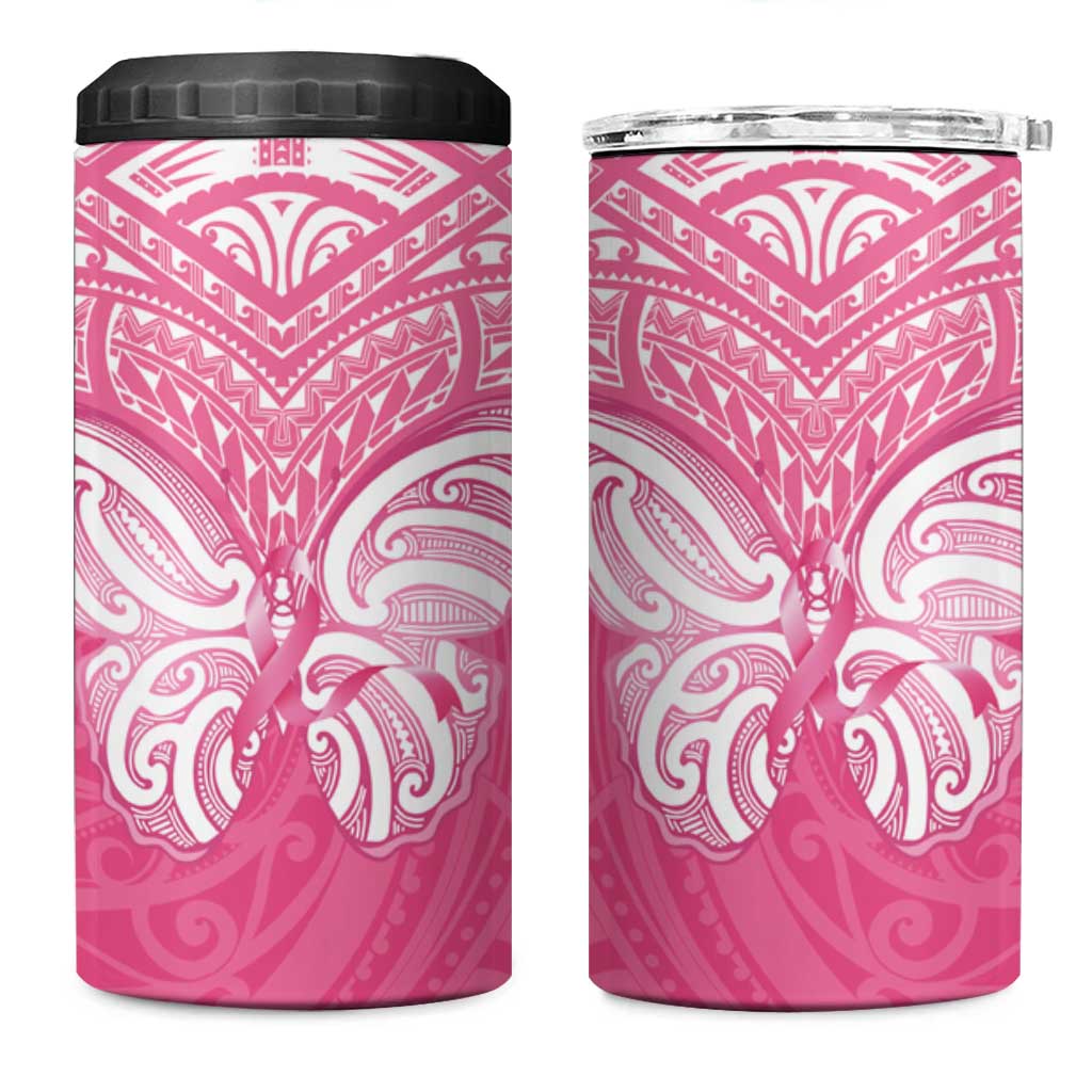 New Zealand Breast Cancer Awareness 4 in 1 Can Cooler Tumbler Maori Butterfly Pink Ribbon LT14 One Size: 16 oz Pink - Polynesian Pride