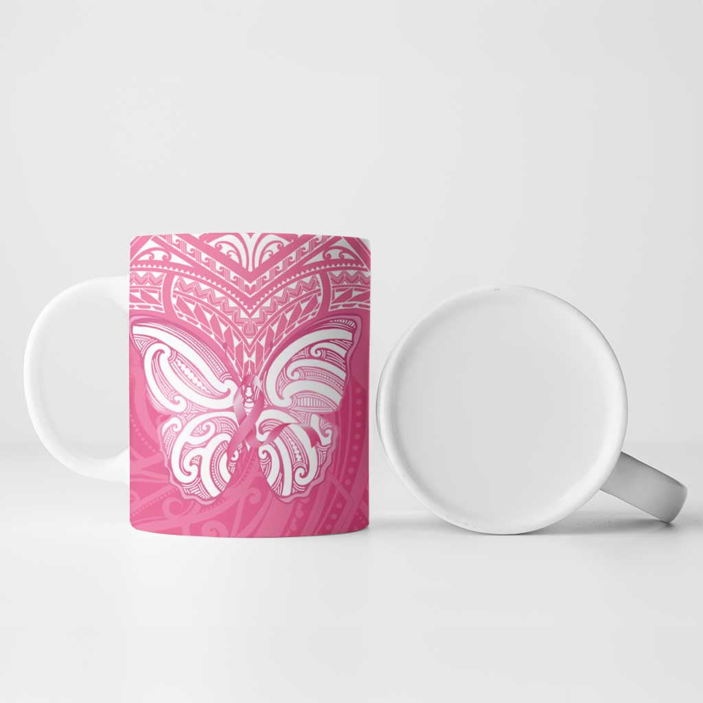 New Zealand Breast Cancer Awareness Ceramic Mug Maori Butterfly Pink Ribbon - Polynesian Pride
