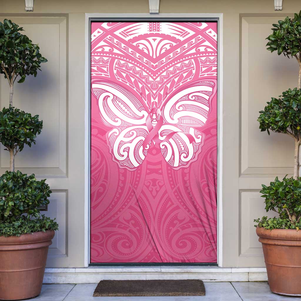 New Zealand Breast Cancer Awareness Door Cover Maori Butterfly Pink Ribbon - Polynesian Pride