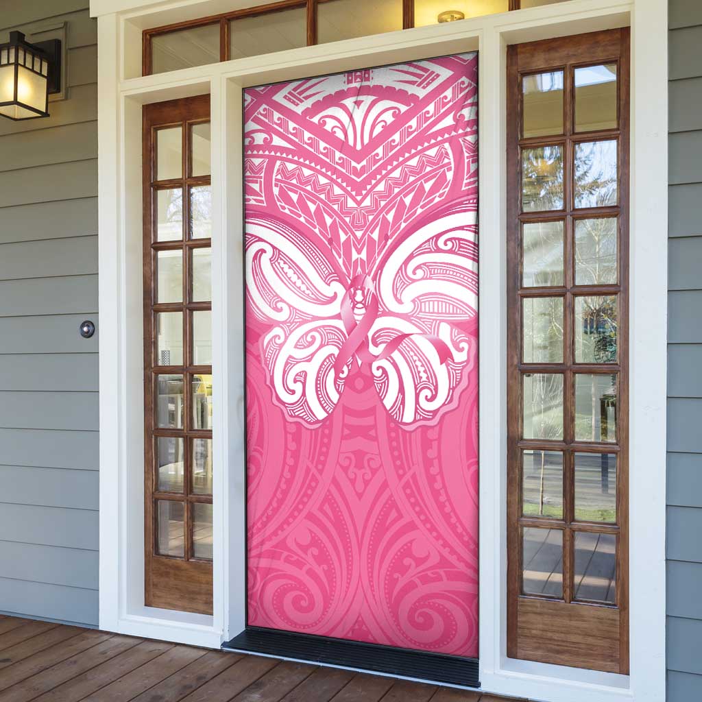 New Zealand Breast Cancer Awareness Door Cover Maori Butterfly Pink Ribbon - Polynesian Pride