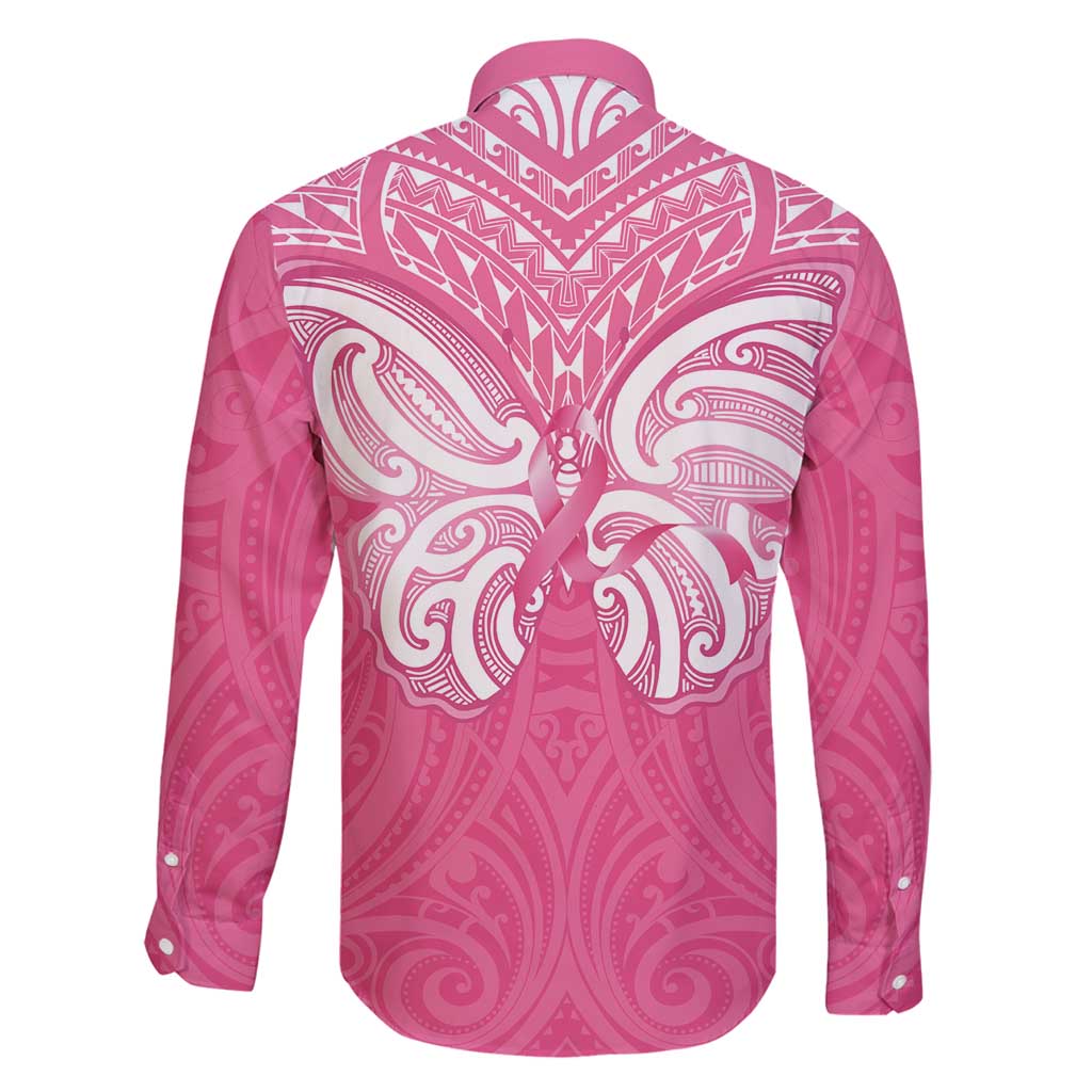 New Zealand Breast Cancer Awareness Family Matching Long Sleeve Bodycon Dress and Hawaiian Shirt Maori Butterfly Pink Ribbon - Polynesian Pride