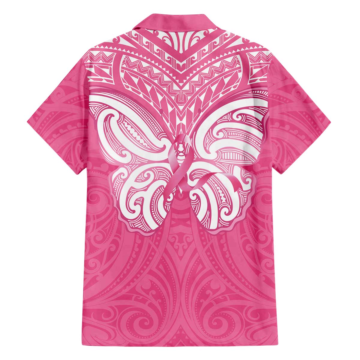 New Zealand Breast Cancer Awareness Family Matching Off The Shoulder Long Sleeve Dress and Hawaiian Shirt Maori Butterfly Pink Ribbon - Polynesian Pride