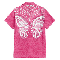 New Zealand Breast Cancer Awareness Family Matching Off The Shoulder Long Sleeve Dress and Hawaiian Shirt Maori Butterfly Pink Ribbon - Polynesian Pride