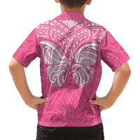 New Zealand Breast Cancer Awareness Family Matching Puletasi and Hawaiian Shirt Maori Butterfly Pink Ribbon - Polynesian Pride