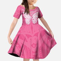 New Zealand Breast Cancer Awareness Family Matching Short Sleeve Bodycon Dress and Hawaiian Shirt Maori Butterfly Pink Ribbon - Polynesian Pride