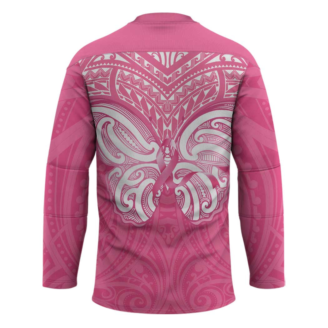 New Zealand Breast Cancer Awareness Hockey Jersey Maori Butterfly Pink Ribbon - Polynesian Pride