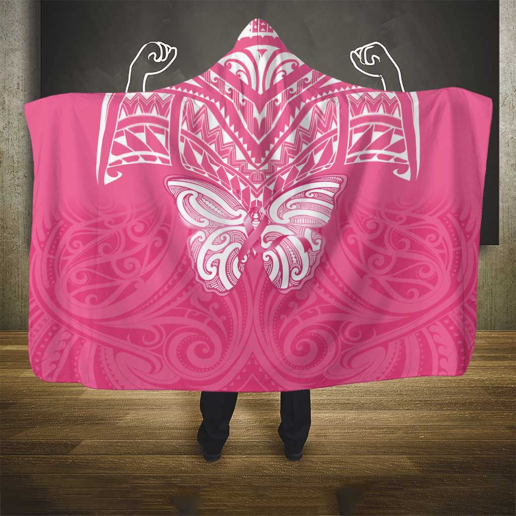 New Zealand Breast Cancer Awareness Hooded Blanket Maori Butterfly Pink Ribbon - Polynesian Pride