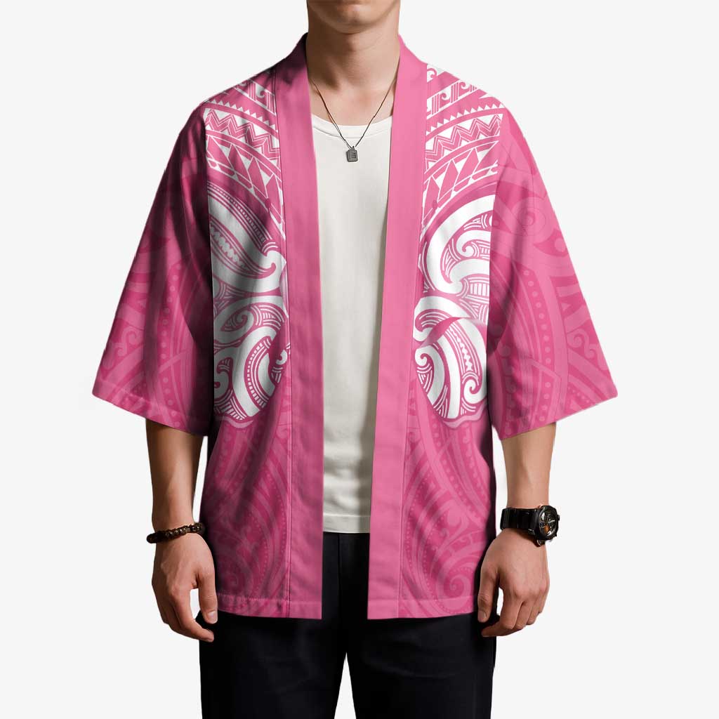 New Zealand Breast Cancer Awareness Kimono Maori Butterfly Pink Ribbon - Polynesian Pride