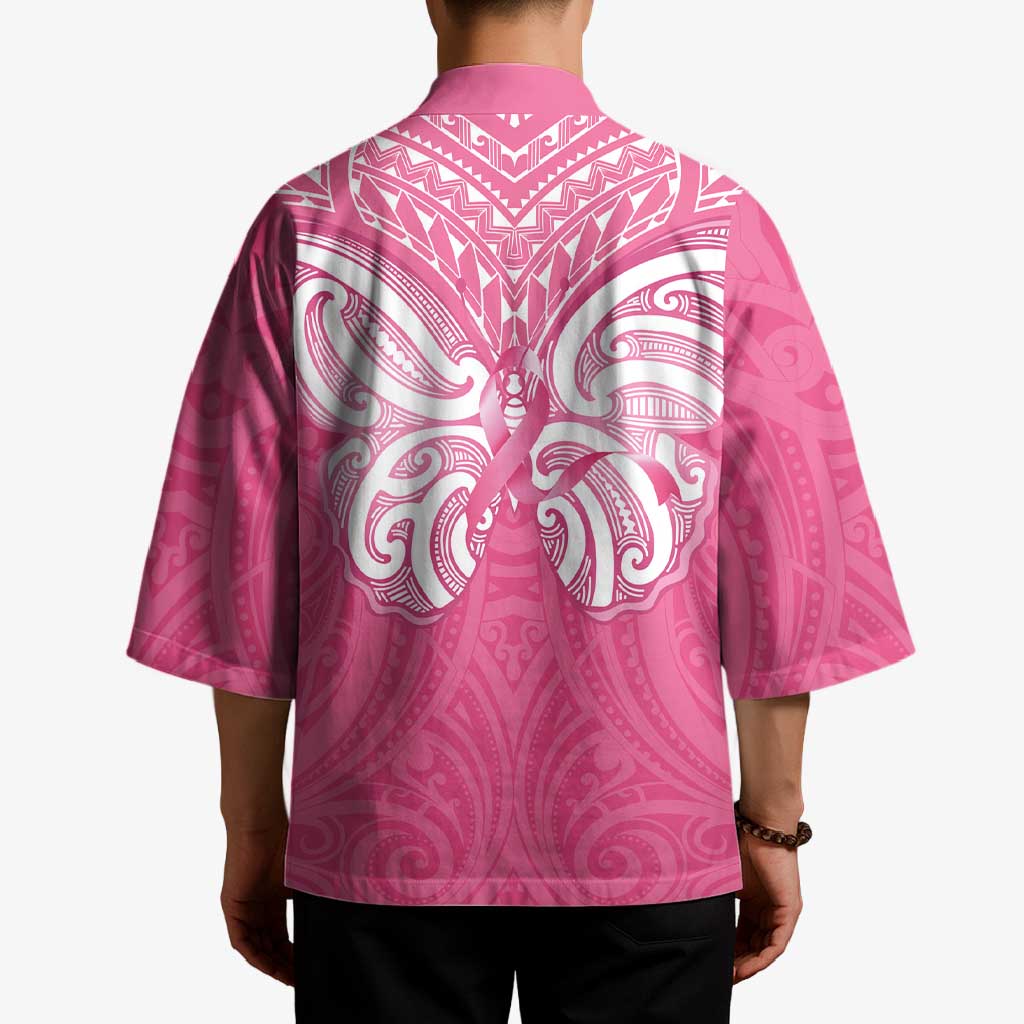 New Zealand Breast Cancer Awareness Kimono Maori Butterfly Pink Ribbon - Polynesian Pride