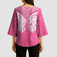 New Zealand Breast Cancer Awareness Kimono Sleeve Blouse Maori Butterfly Pink Ribbon - Polynesian Pride