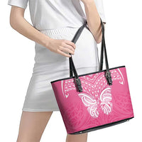 New Zealand Breast Cancer Awareness Leather Tote Bag Maori Butterfly Pink Ribbon - Polynesian Pride