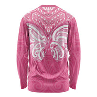 New Zealand Breast Cancer Awareness Long Sleeve Shirt Maori Butterfly Pink Ribbon - Polynesian Pride