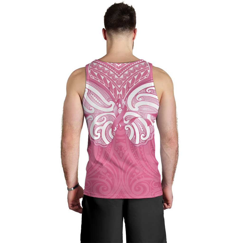 New Zealand Breast Cancer Awareness Men Tank Top Maori Butterfly Pink Ribbon - Polynesian Pride