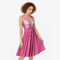 New Zealand Breast Cancer Awareness Midi Dress Maori Butterfly Pink Ribbon - Polynesian Pride