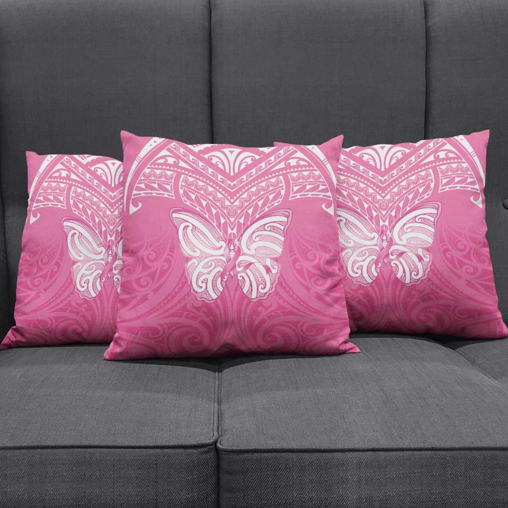 New Zealand Breast Cancer Awareness Pillow Cover Maori Butterfly Pink Ribbon - Polynesian Pride