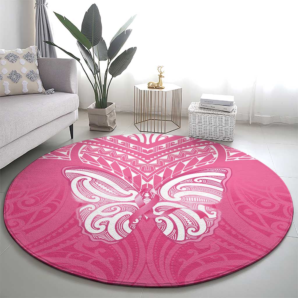 New Zealand Breast Cancer Awareness Round Carpet Maori Butterfly Pink Ribbon - Polynesian Pride