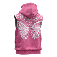 New Zealand Breast Cancer Awareness Sleeveless Hoodie Maori Butterfly Pink Ribbon - Polynesian Pride