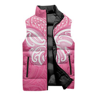 New Zealand Breast Cancer Awareness Sleeveless Puffer Jacket Maori Butterfly Pink Ribbon - Polynesian Pride
