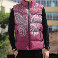 New Zealand Breast Cancer Awareness Sleeveless Puffer Jacket Maori Butterfly Pink Ribbon - Polynesian Pride
