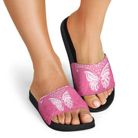 New Zealand Breast Cancer Awareness Slide Sandals Maori Butterfly Pink Ribbon - Polynesian Pride