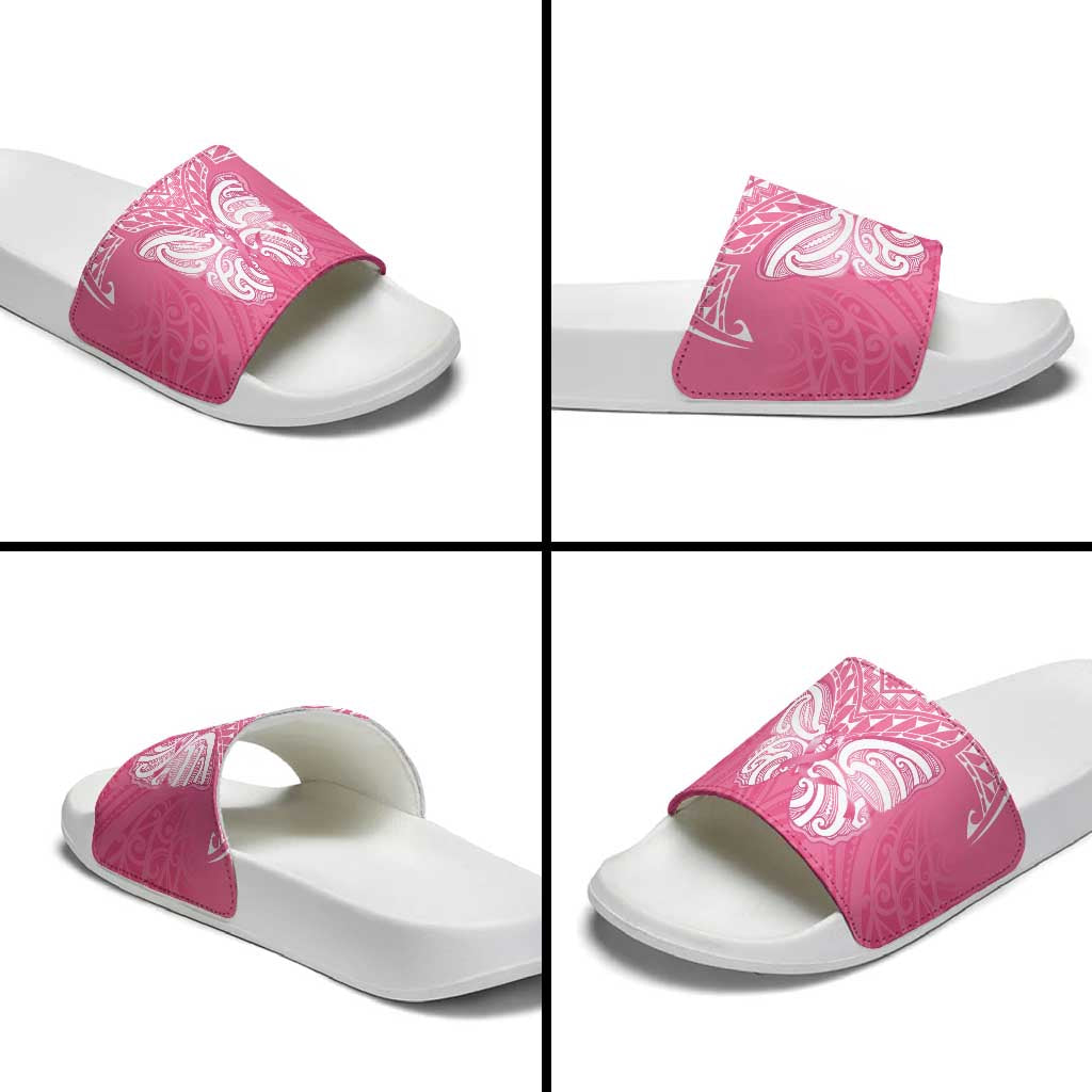 New Zealand Breast Cancer Awareness Slide Sandals Maori Butterfly Pink Ribbon - Polynesian Pride