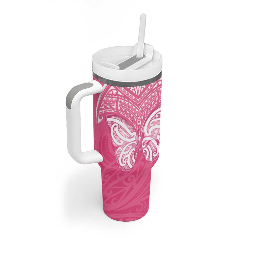 New Zealand Breast Cancer Awareness Tumbler With Handle Maori Butterfly Pink Ribbon - Polynesian Pride